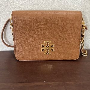 Tory Burch Brown Leather Britton Chain wallet crossbody